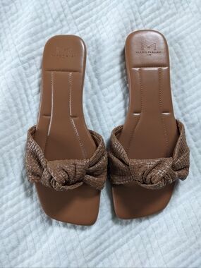 Marc Fisher Sandals Womens Leather Marlon Woven Square Toe Slides Size 7.5 M